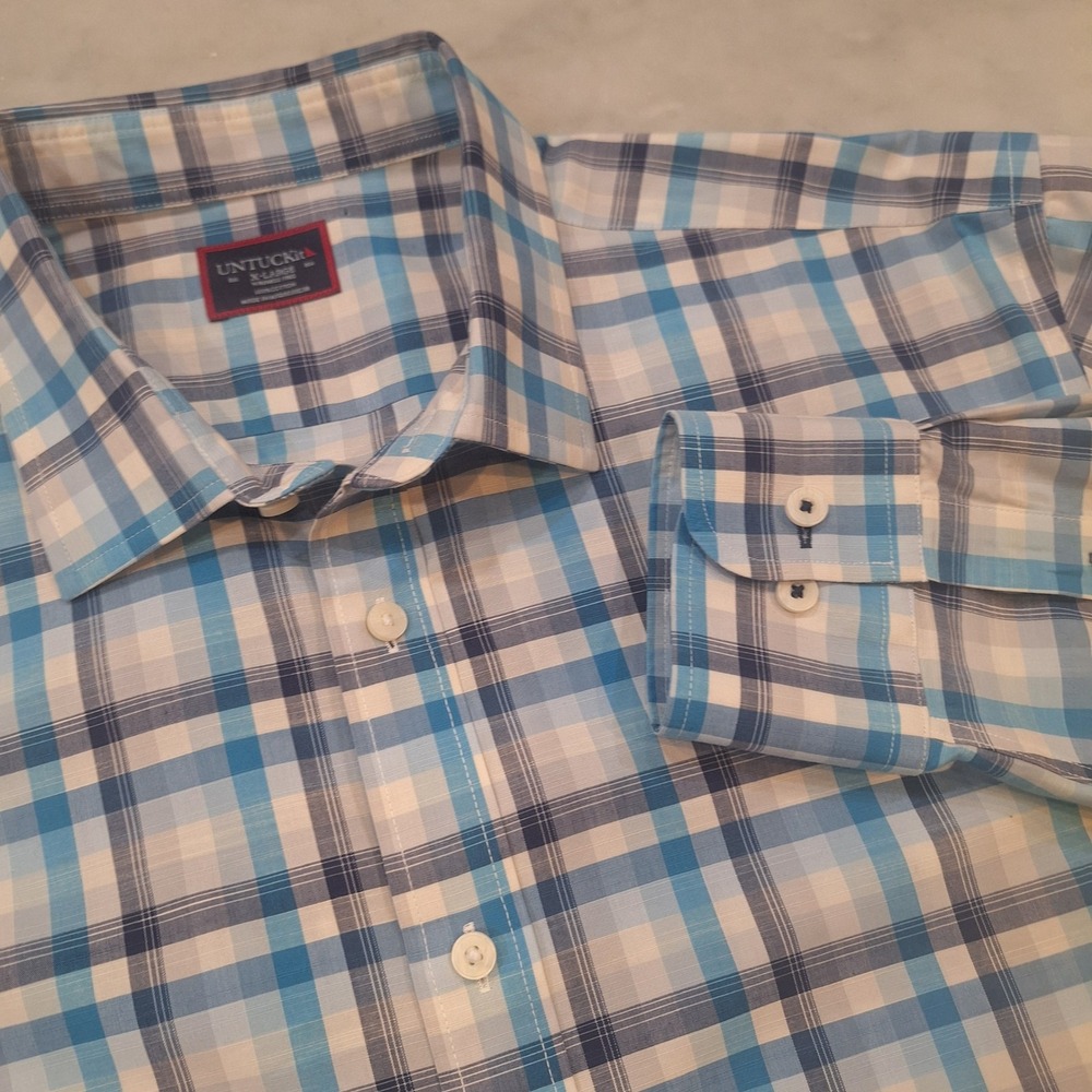 UNTUCKit Button Up Shirt Sz XL Blue Plaid Graciano WF 41520 Wrinkle Free Preppy